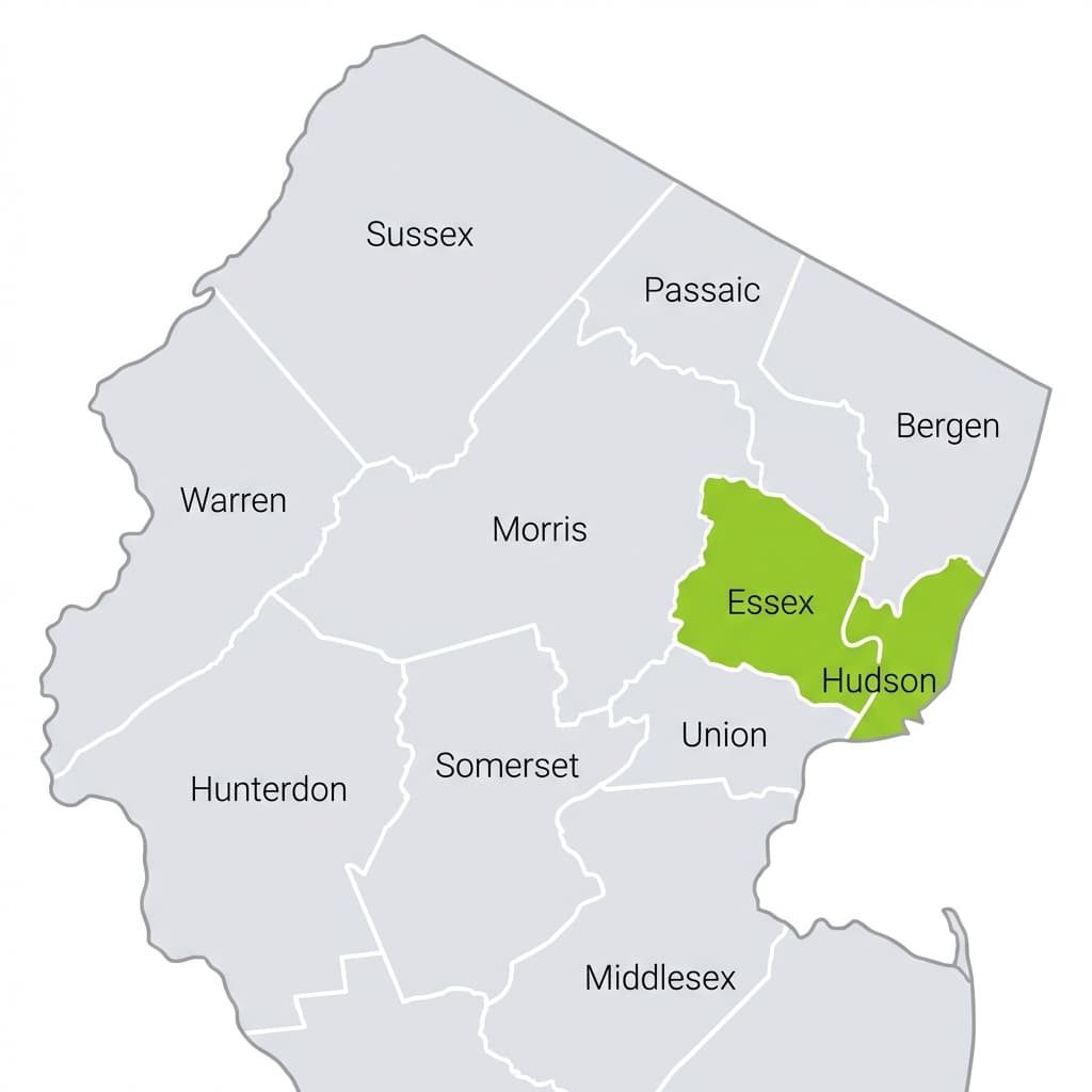 Map of Hudson and Essex County